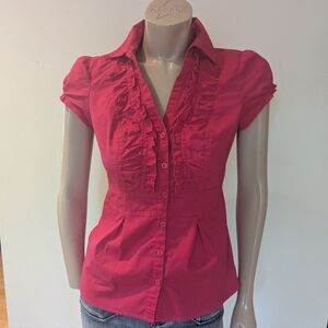 Dynamite Pink Cap Sleeve Ruffled Blouse
